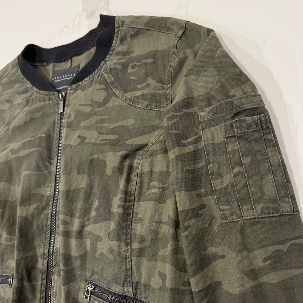 Sanctuary Military Style Camo Bomber Full Zip Jacket Women’s Medium Army Green - Picture 3 of 8